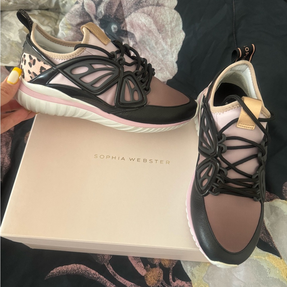 Sophia Webster Black and Pink Butterfly Sneakers